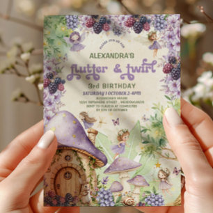 Purple Berry Flutter & Twirl Fairy 3rd Birthday Invitation