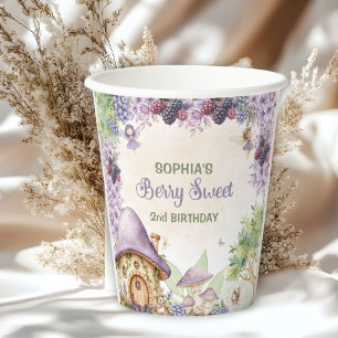 Purple Berry Sweet Fairy 2nd Birthday Party Paper Cups