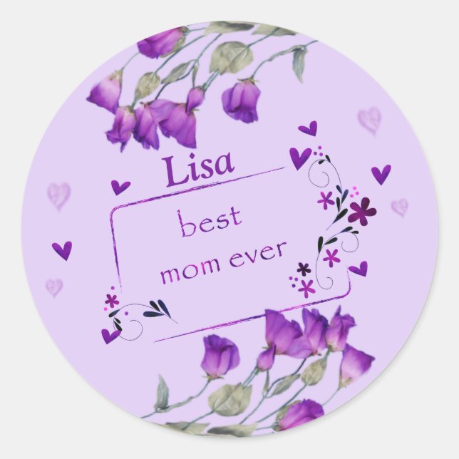 Purple Best Mom Ever Classic Round Sticker (Front)