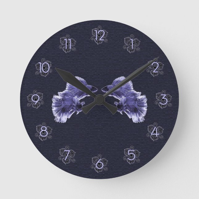 Purple Beta Fish Round Clock (Front)