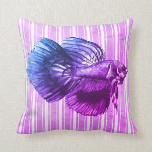 Purple Betta Fish with Stripes Throw Pillow
