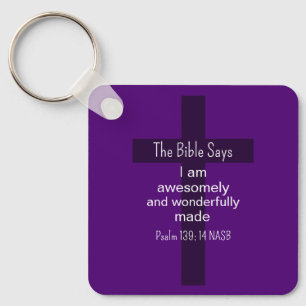 Purple Bible Affirmation Encouragement Christian Keychain