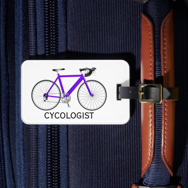 Purple Bicycle On White Luggage Tag (Front Insitu 4)