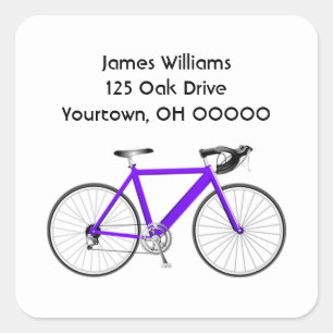 Purple Bicycle On White  Square Sticker