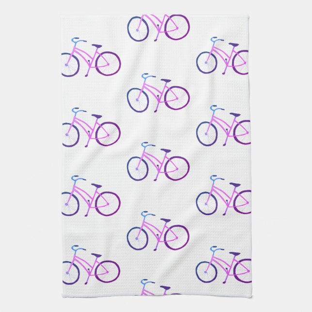 Purple bicycles bikes pattern kitchen towel (Vertical)