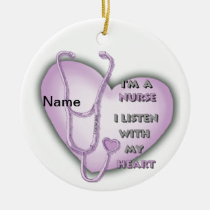 Purple big heart nurse  ceramic ornament