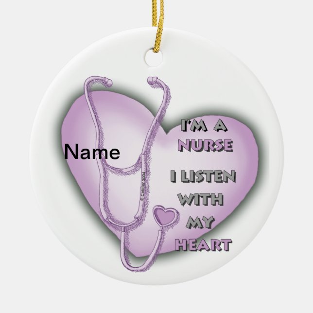 Purple big heart nurse  ceramic ornament (Front)