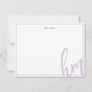 Purple Big Monogram Couple Initials Wedding Simple Card