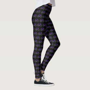Purple Bikes On Black   Leggings