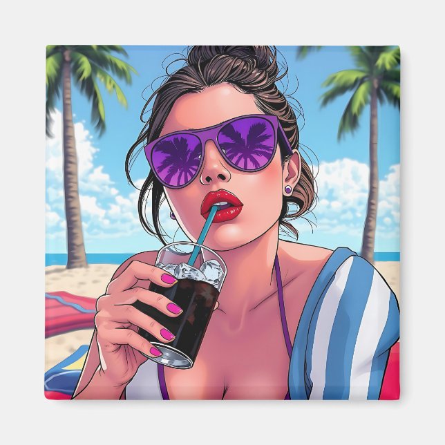 Purple Bikini, Sunglasses and Bandana Woman  Magnet (Front)