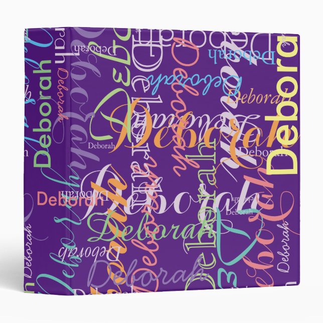 purple binder with colourful names (Front/Spine)