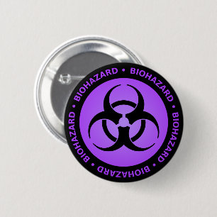 Purple Biohazard Warning Button Pin