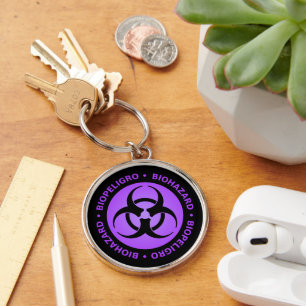 Purple Biohazard Warning Keychain