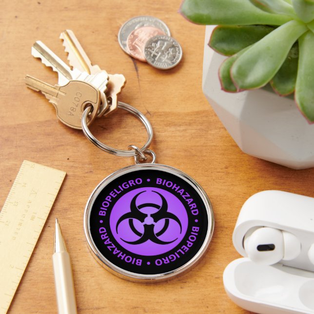 Purple Biohazard Warning Keychain (Desk)