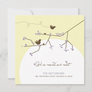 Purple Bird Family's New Nest On Tree Home Moving Announcement