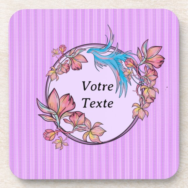 purple bird flower crown coaster (Front)