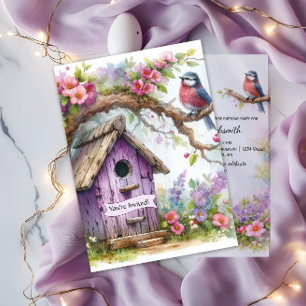 Purple Birdhouse Surprise Birthday Party   Invitation