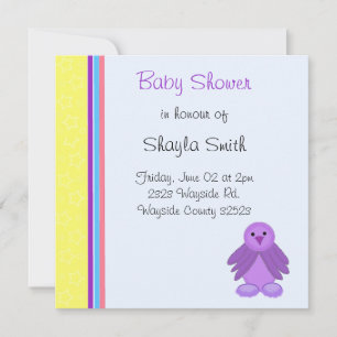 Purple Birdie Baby Shower Invitation