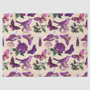 Purple Birds Butterflies and Mushrooms Decoupage Tissue Paper
