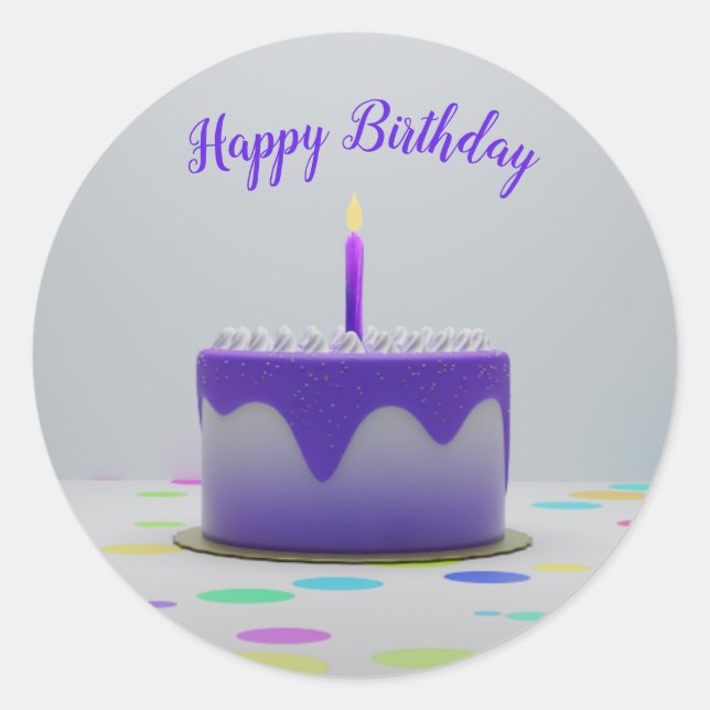 Purple Birthday Cake Classic Round Sticker (Front)