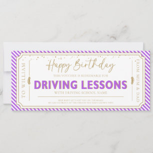 Purple Birthday Driving Lessons Gift Voucher Card