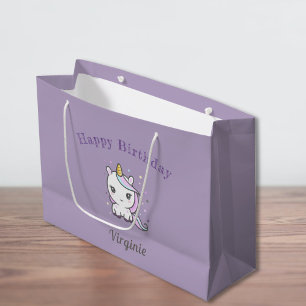 Purple Birthday Gift Bag with a Cute Unicorn