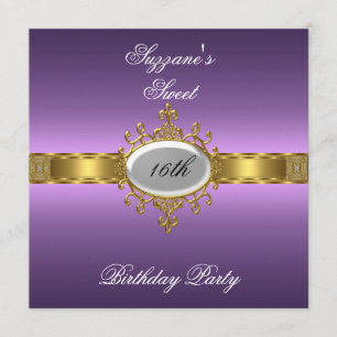 Purple Birthday Party Glamour Hot Sweet 16 Invitation