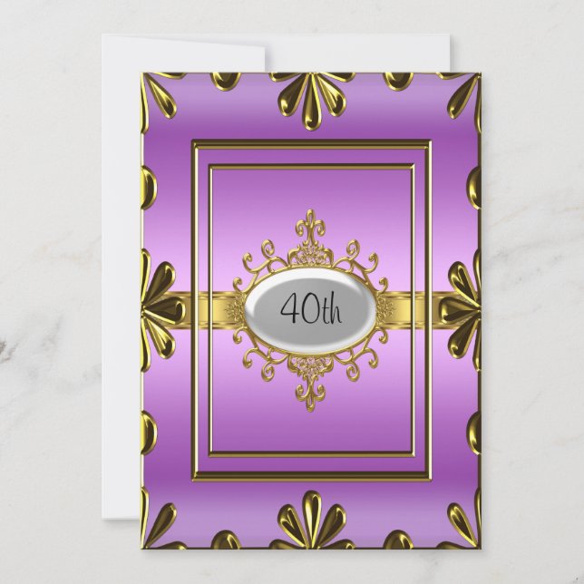 Purple  Birthday Party Invitation purpleGold (Front)