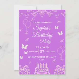 Purple Birthday Party Invitation with Balloons