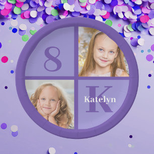 Purple Birthday Party Photo Personalized Paper Plate