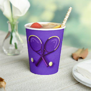 Purple  Birthday Party Rackets and Balls Tennis Paper Cups