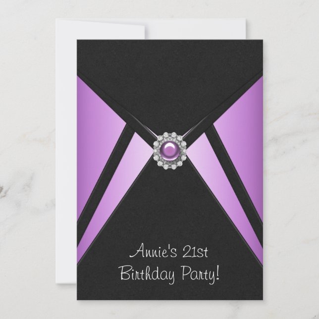 Purple Black 21e anniversaire Invitation de fête (Devant)