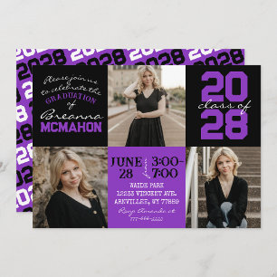 Purple & Black 3 Photo Graduation Invitation