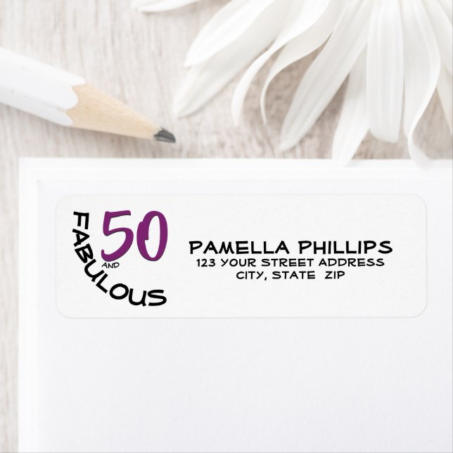 Purple & Black "50 and Fabulous" Adresse de retour (En situation)