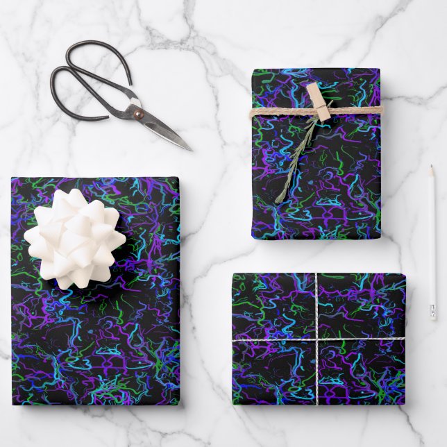 Purple, Black and Blue Abstract Wrapping Paper Sheet (Front)