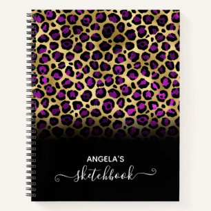 Purple Black and Gold Glam Leopard Ombre Sketch Notebook