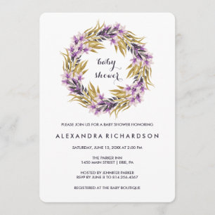 Purple Black and Gold Magnolia Flowers Baby Shower Invitation