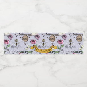 Purple, Black and Gold Queen Bee & Crown Water Bottle Label