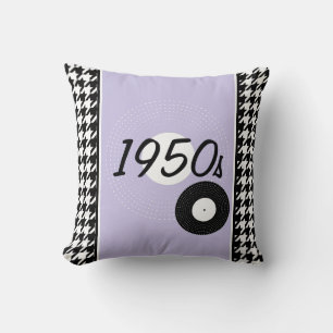 Purple, black and white 1950s theme Announcement Throw Pillow