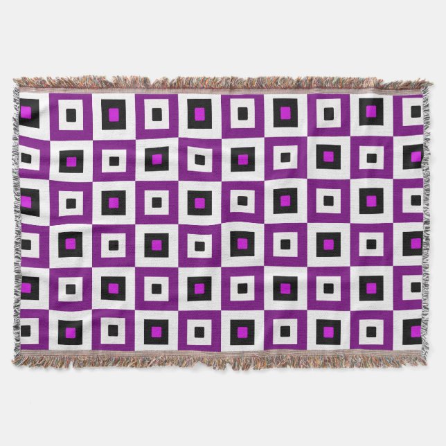 Purple Black and White Checkered Squares Pattern Throw Blanket (Front)