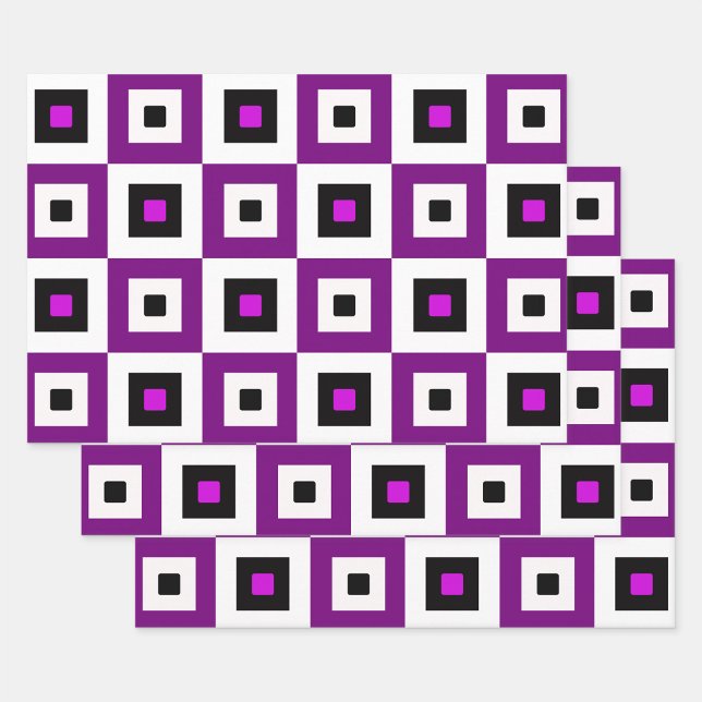 Purple Black and White Checkered Squares Pattern Wrapping Paper Sheet (Creator Uploaded)
