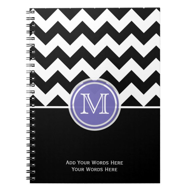 Purple Black And White Chevron Monogram Notebook (Front)