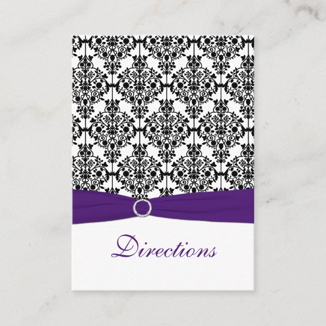 Purple, Black and White Damask Enclosure Card (Front)
