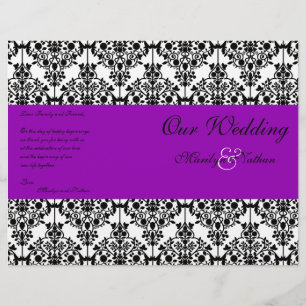 Purple, Black, and White Damask Wedding Program