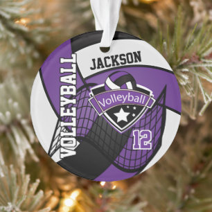 Purple, Black and White Volleyball 🏐❤ Ornament