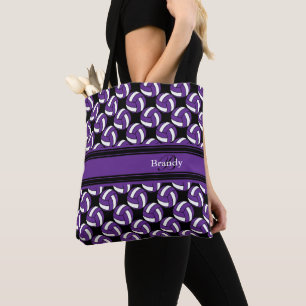 Purple, Black and White Volleyball   Personalize  Tote Bag