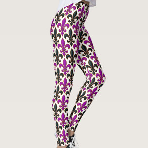 Purple Black Baroque Fleur-de-lis Pattern Design  Leggings