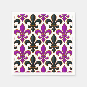 Purple Black Baroque Fleur-de-lis Pattern Design  Napkin
