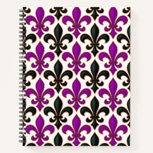 Purple Black Baroque Fleur-de-lis Pattern Design  Notebook