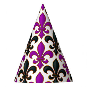 Purple Black Baroque Fleur-de-lis Pattern Design Party Hat